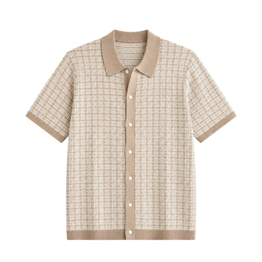 Isabella's Vintage Decor Men's Beige Knit Button Polo Shirt