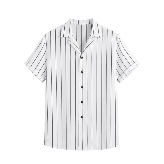 Isabella's Vintage Decor Men's White Striped Camp Collar Shirt